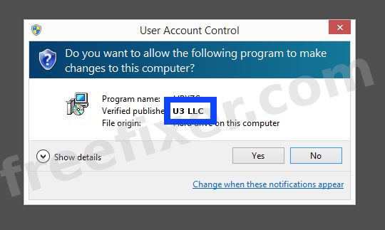 Screenshot where U3 LLC appears as the verified publisher in the UAC dialog